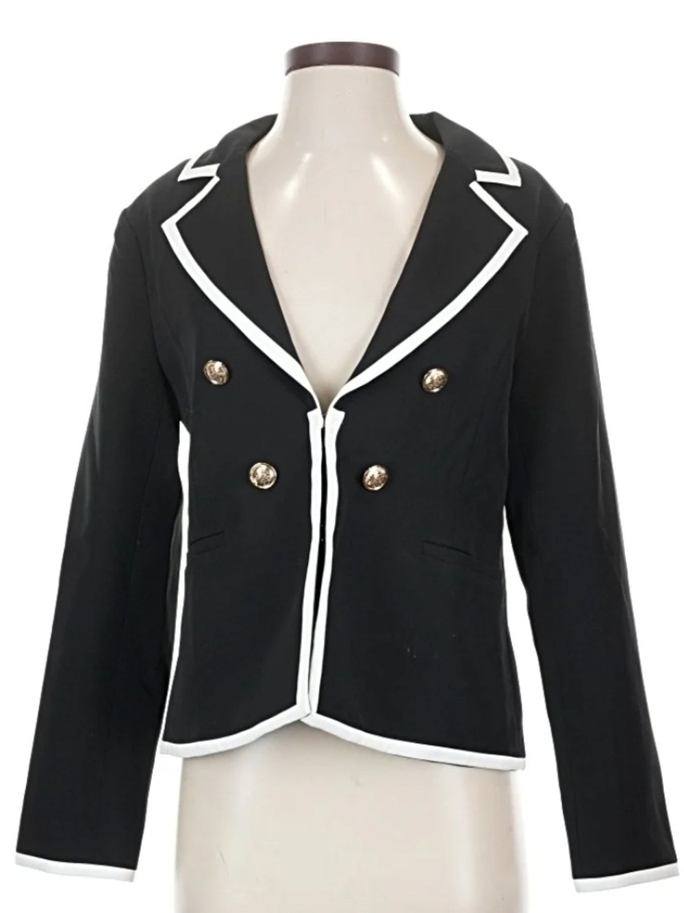 NWT Fate Black Double-Breasted Blazer with White Trim